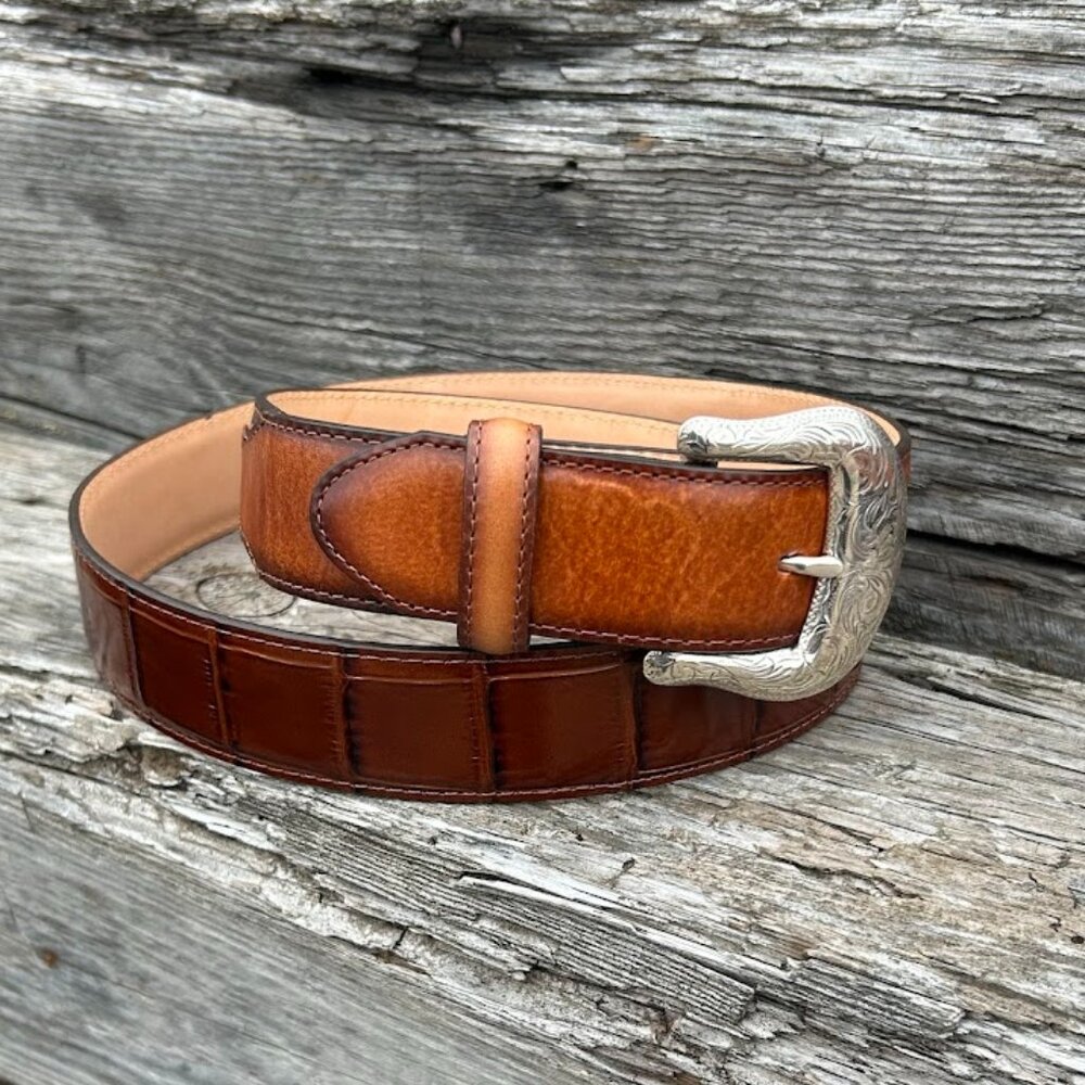 Men's Tony Lama Tan Caiman Print Leather Belt Size 42
